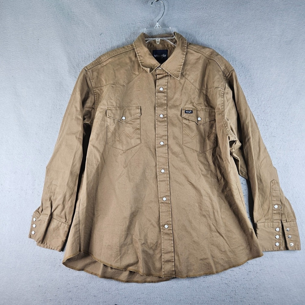 Wrangler Cowboy Cut Shirt Mens 2XL Brown Pearl Snap Heavy Canvas Western MS703KH